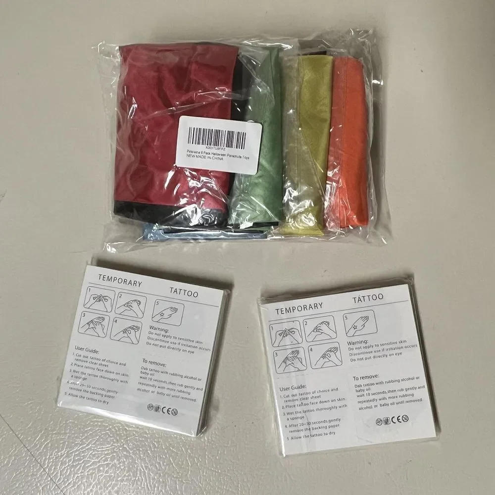 Bundle of 6 Pack Halloween Parachute Toys & 360 Halloween Temporary Tattoos